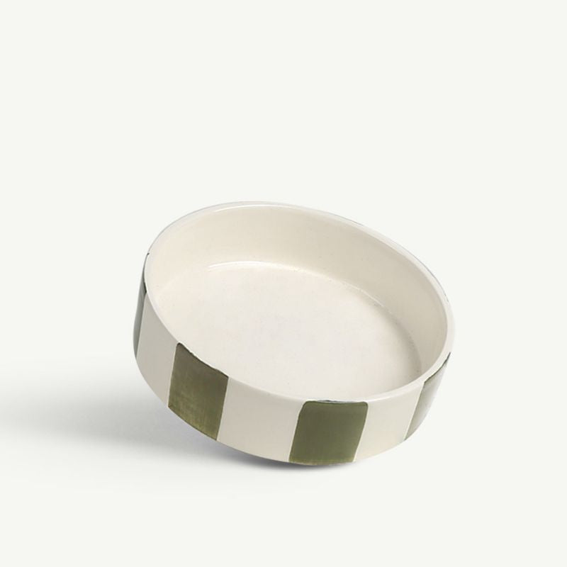 Soucoupe L - Céramique rayée - Vert olive