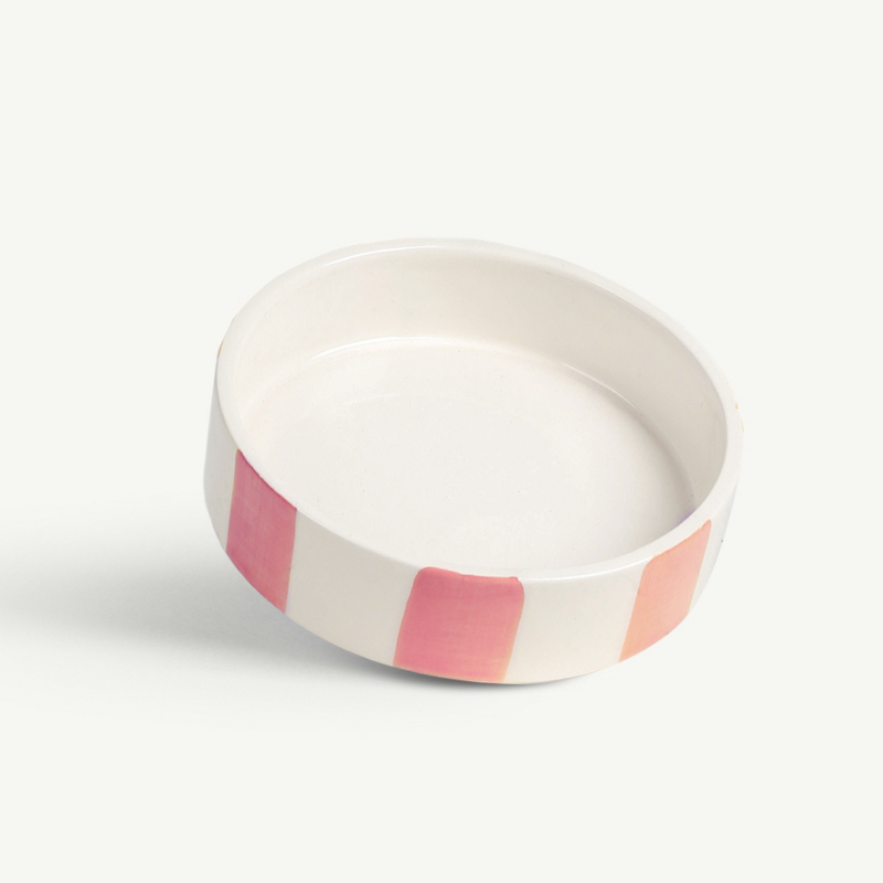 Soucoupe XL - Céramique rayée - Rose sorbet