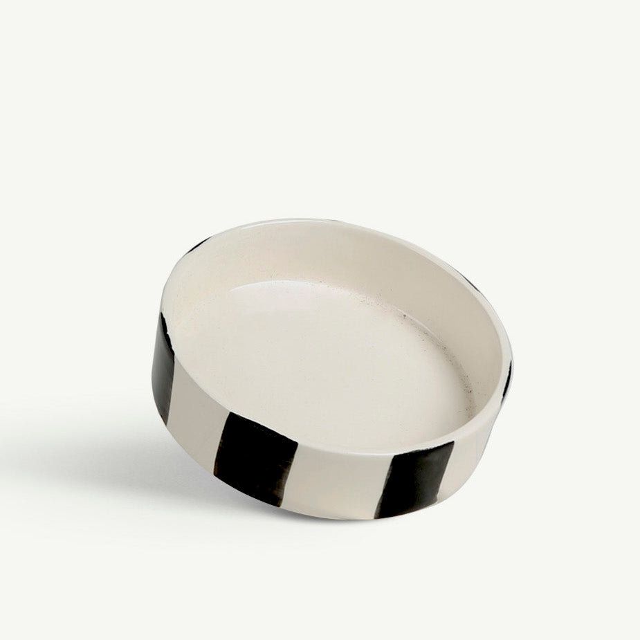 Soucoupe L - Céramique rayée - Noir réglisse